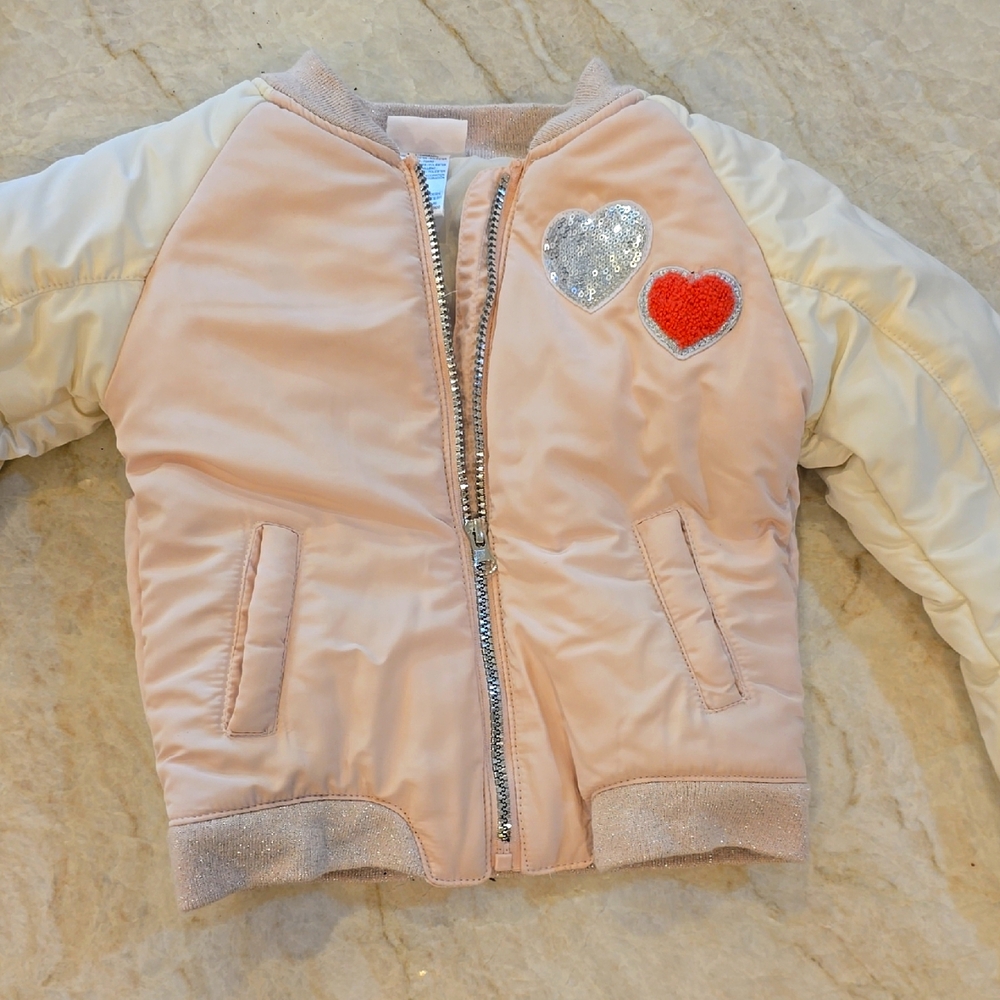 Little Lass Pink and Cream Jacket with Silver Heart